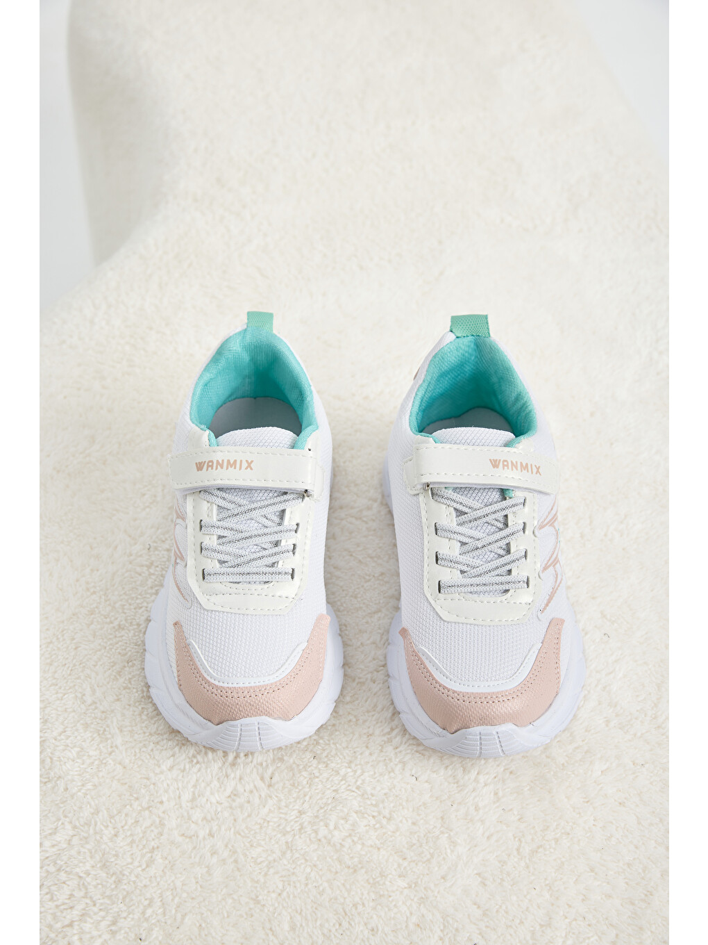 Pembe Çocuk Unisex Pudra Beyaz Rahat Kalıp Nefes Alabilen Cırtlı Sneaker-2