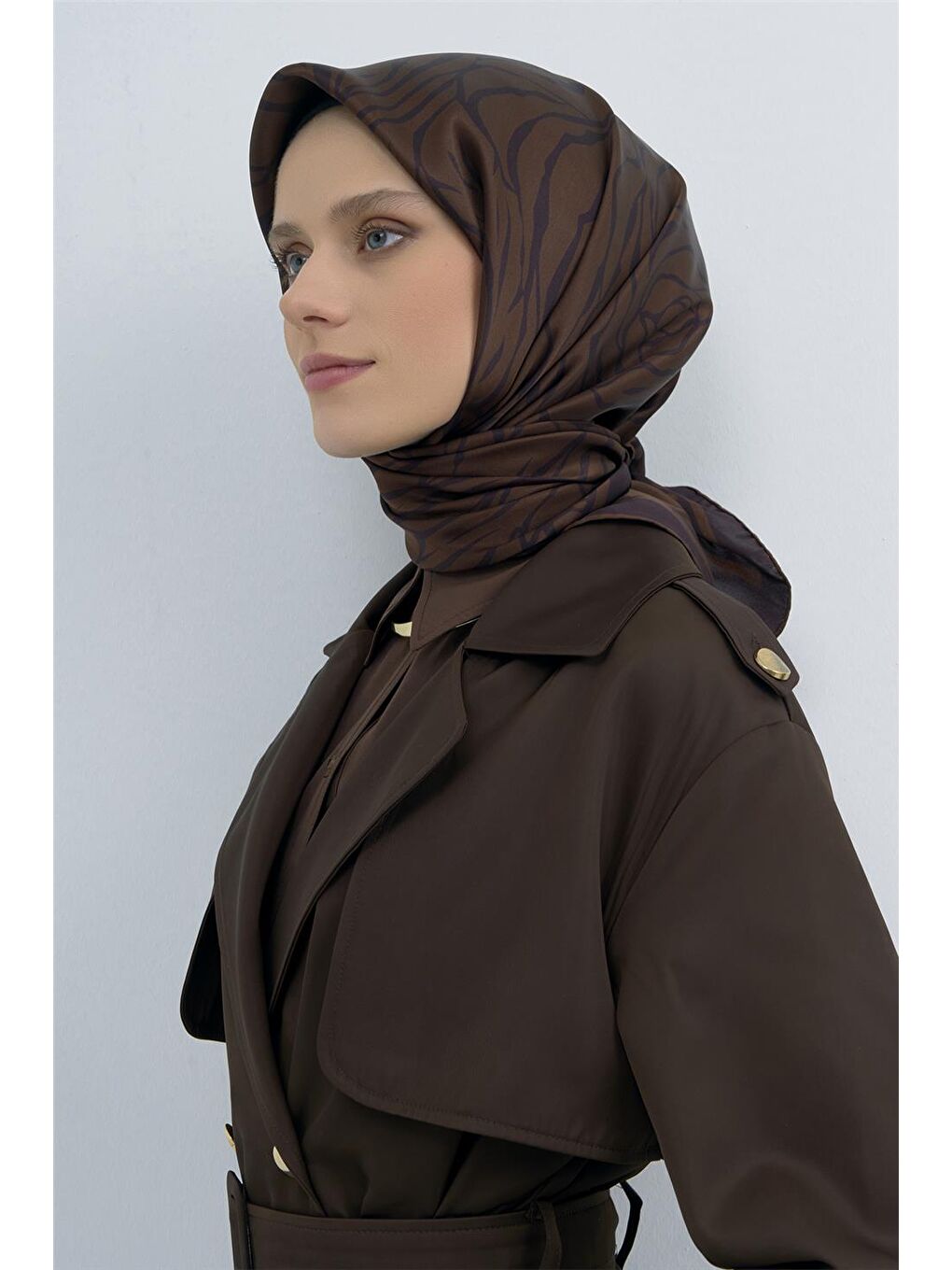 Kahverengi Saf İpek Twill Eşarp 9511D 80-3