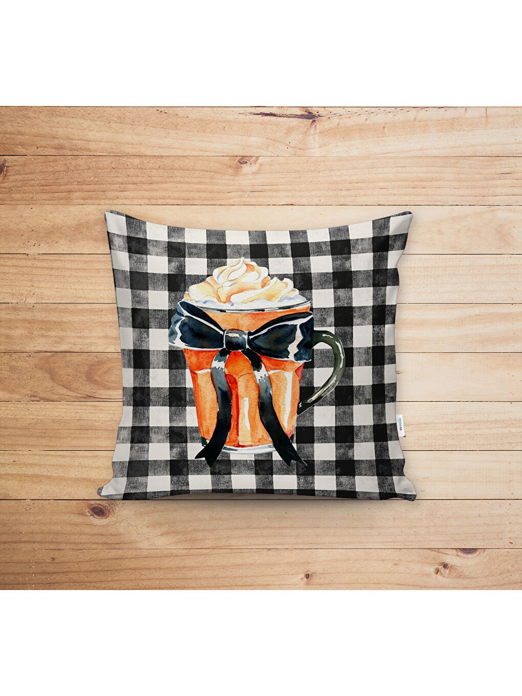 Karışık Çift Taraf Baskılı Kadife Doku Sonbahar Ve Kabak Desenli Kırlent Kılıfı-1