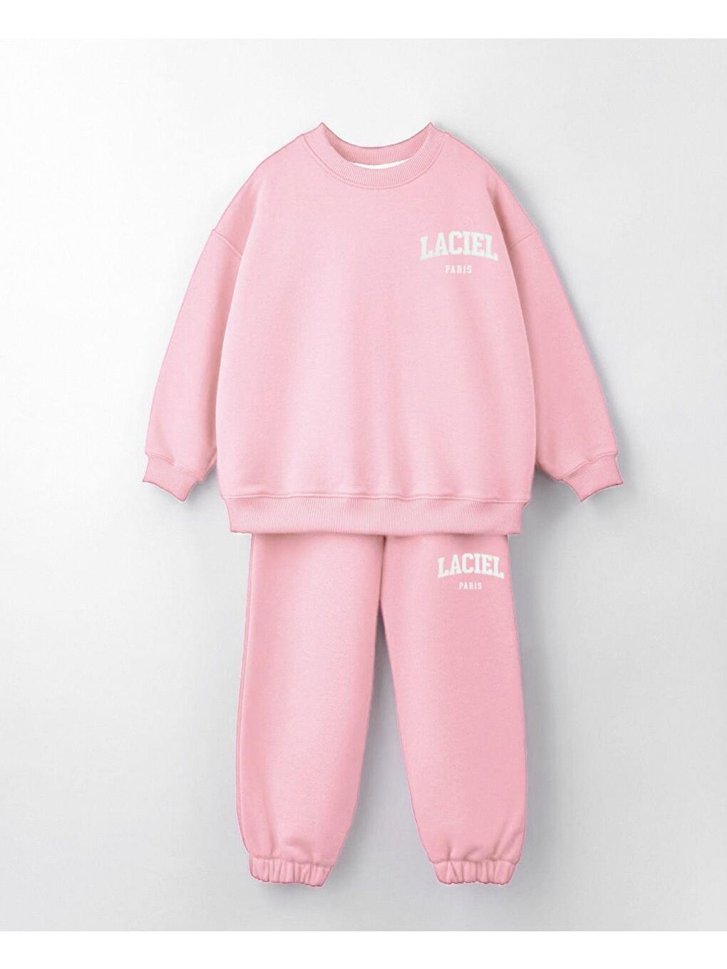 Kız Çocuk Pamuklu Pembe Sweatshirt Eşofman Alt-Üst Takım-1