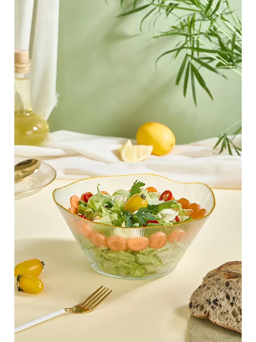 Renksiz Ekol Büyük Boy Cam Salata Kasesi - 21 CM-1