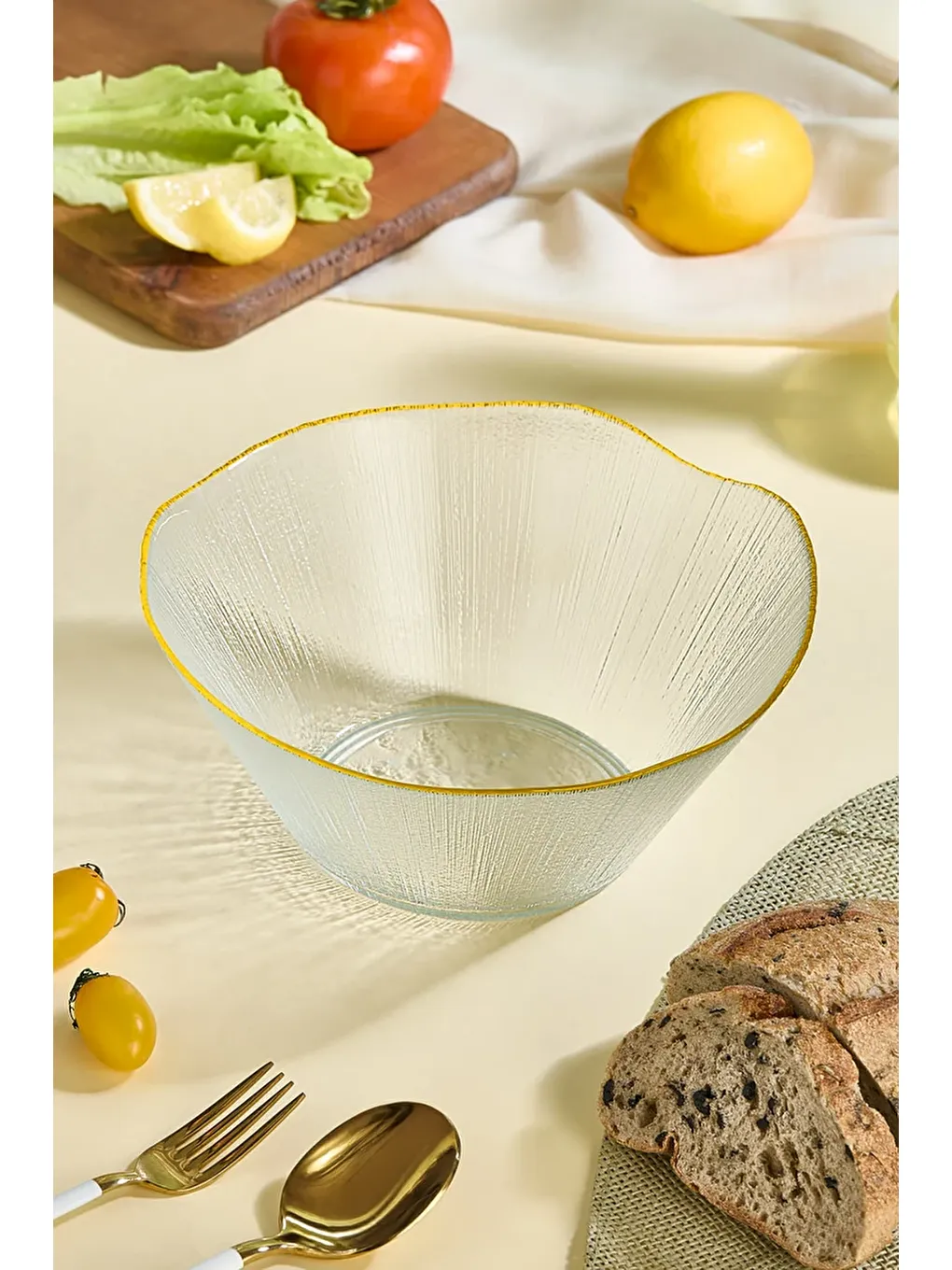 Renksiz Ekol Büyük Boy Cam Salata Kasesi - 21 CM-2