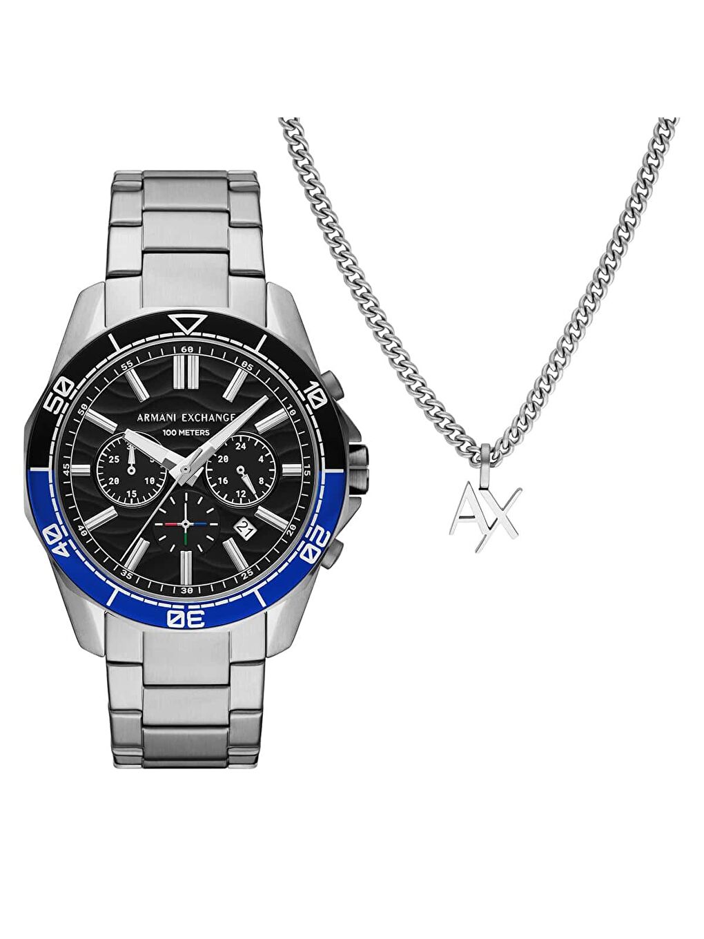 Gri AX7166SET Erkek Kol Saati ve Kolye Seti