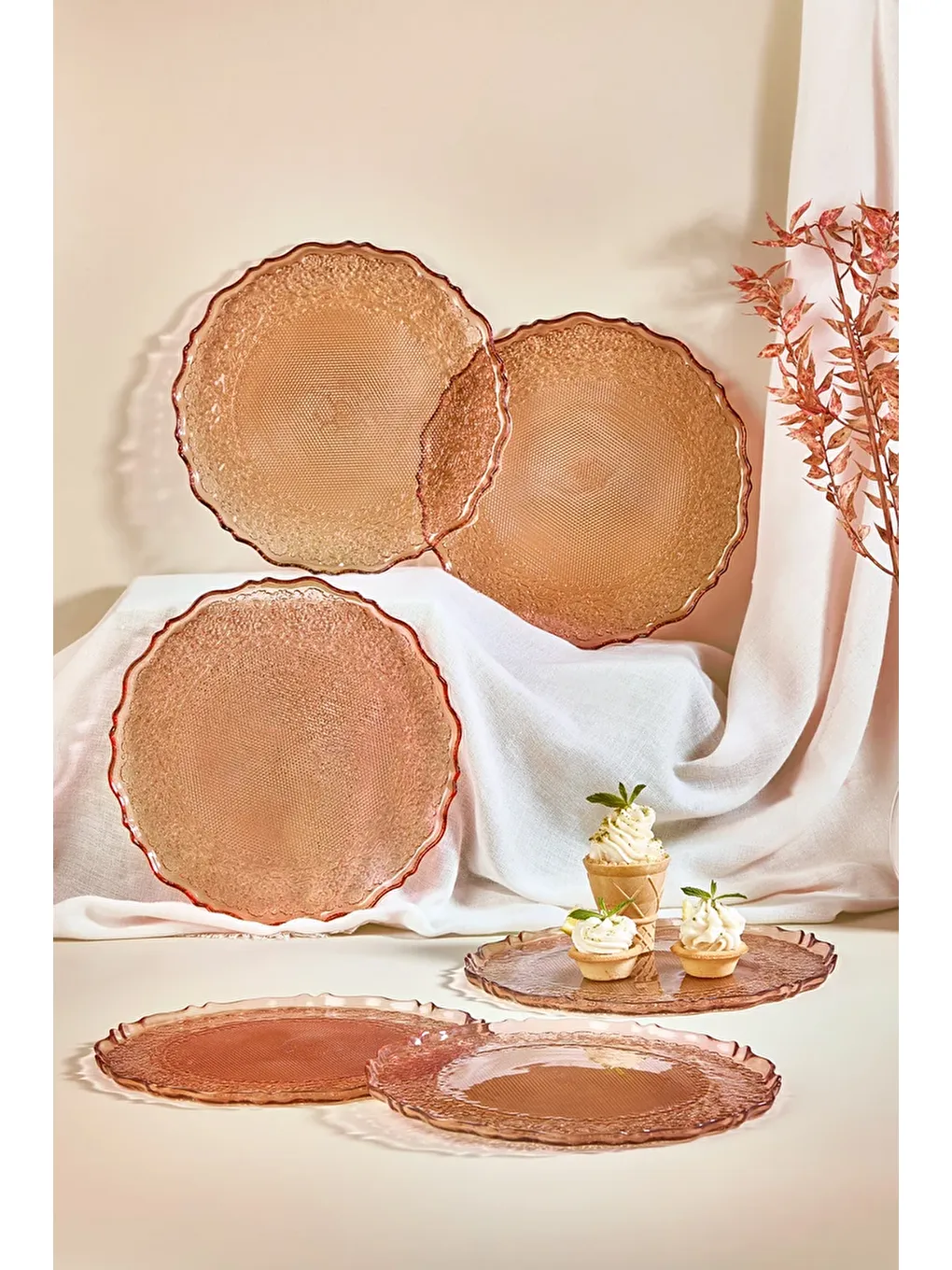 Turuncu Goblen 6 Parça Pasta Servis Tabağı Seti-2