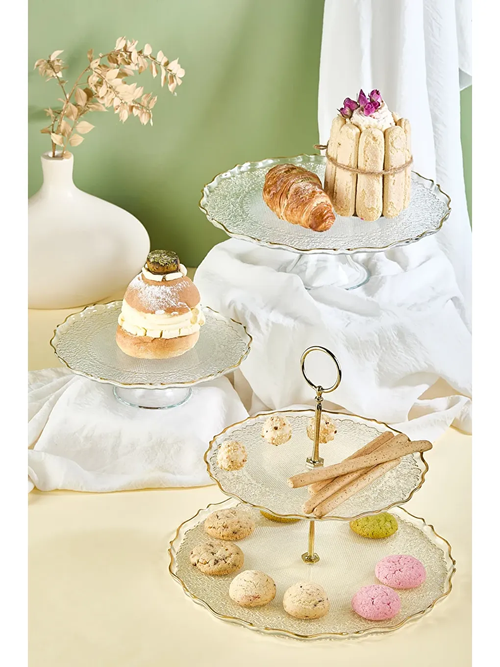 Renksiz Goblen Şeffaf 5 Parça Pasta/Tatlı Sunum ve Servis Seti-1