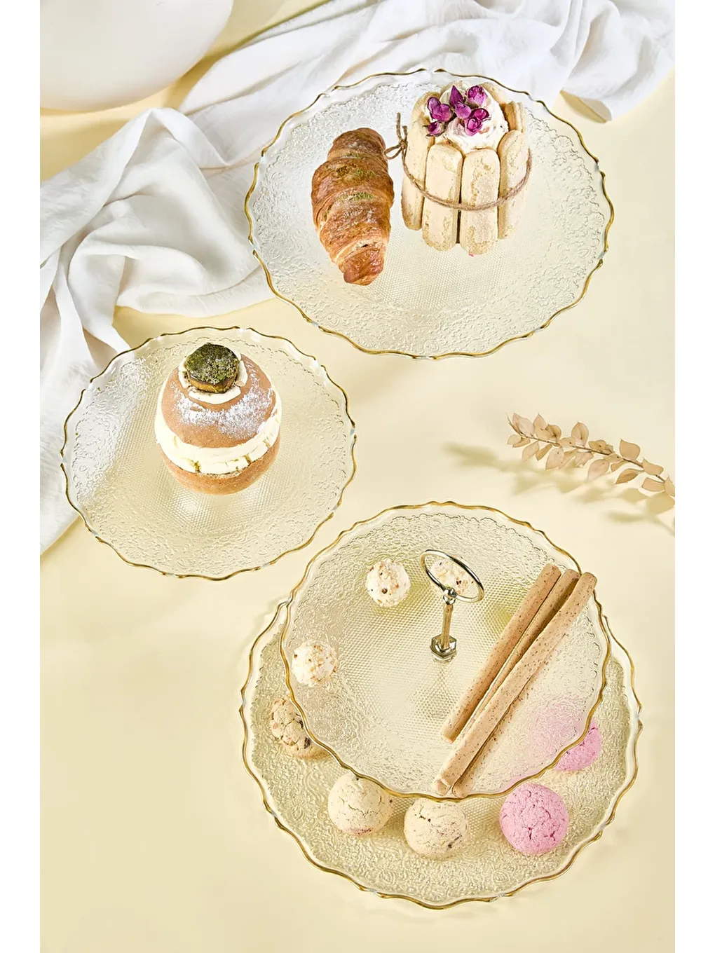 Renksiz Goblen Şeffaf 5 Parça Pasta/Tatlı Sunum ve Servis Seti-2