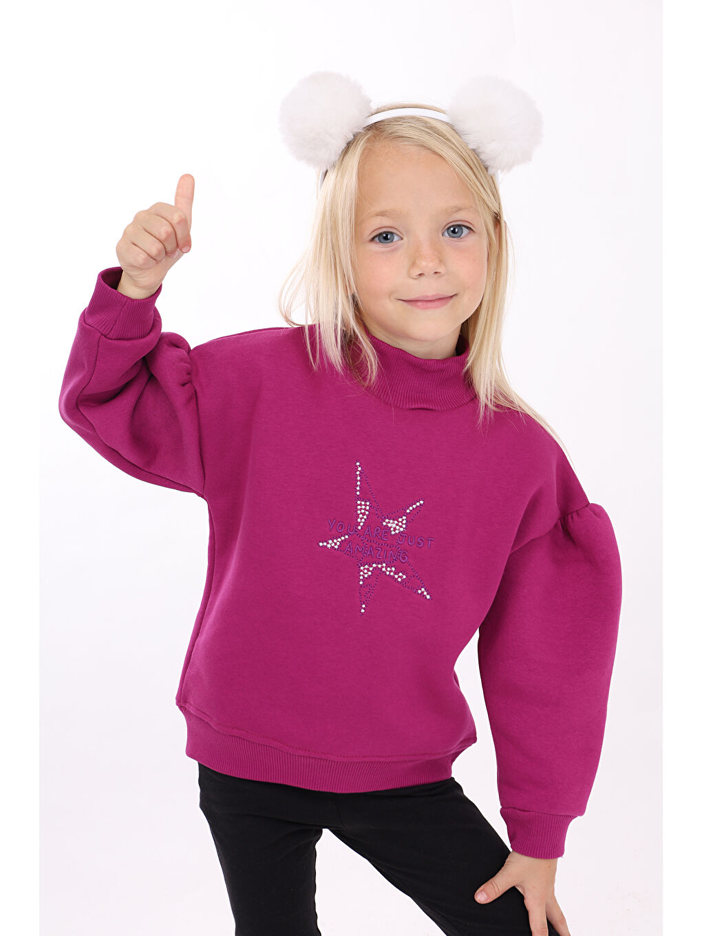 Mürdüm Kız Çocuk Nakışlı Sweatshirt