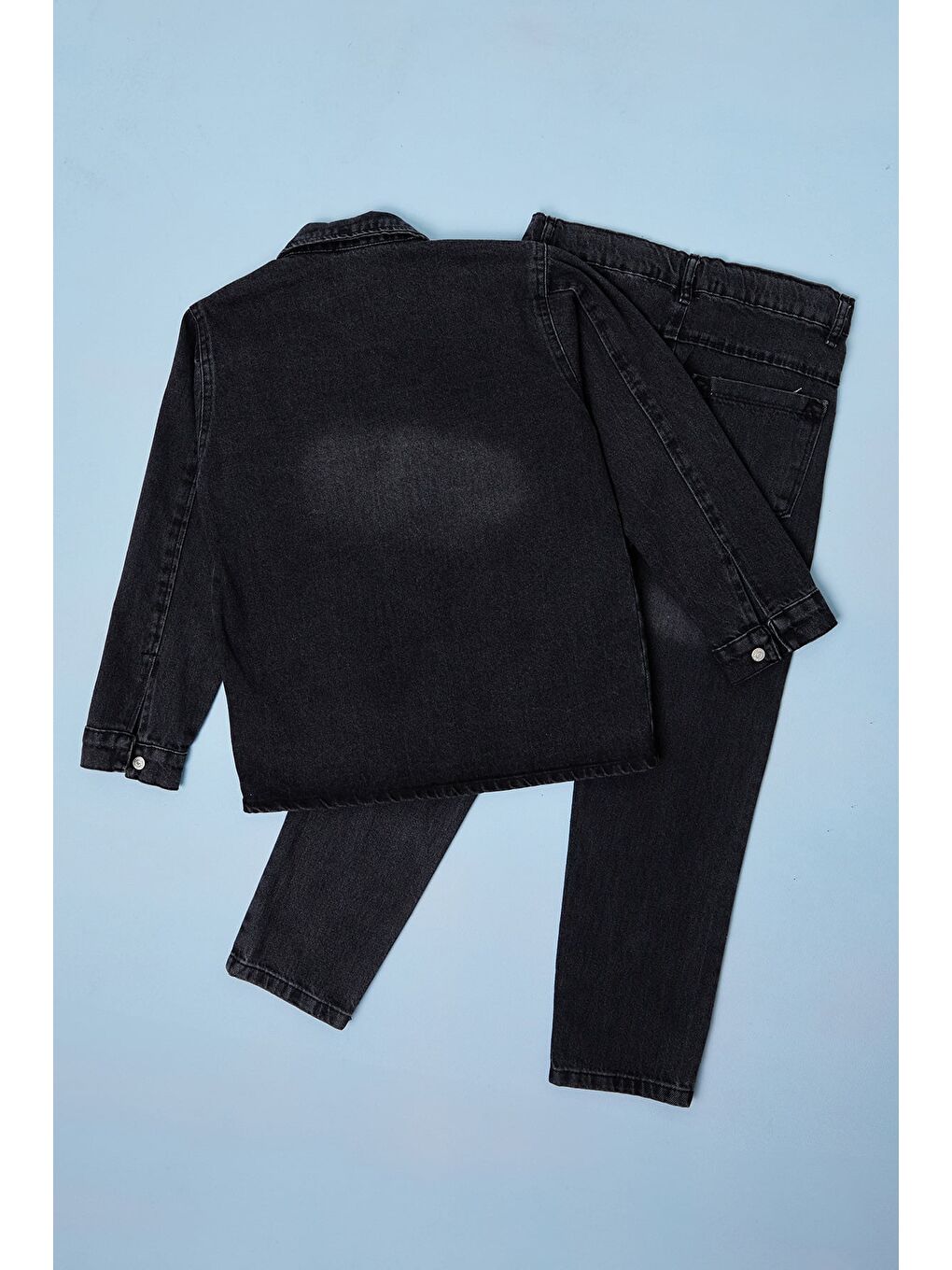 Siyah Düğmeli Polo Yaka  Erkek Çocuk Jean 3 Lü Takım-2