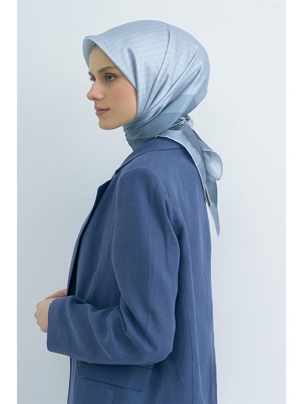 Mavi Saf İpek Twill Eşarp 9526D 37-1