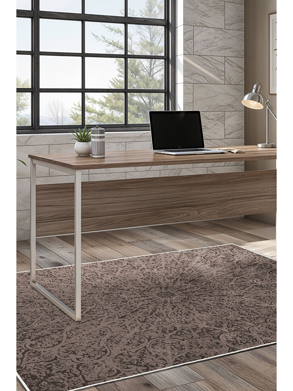 Kahverengi Dekoratif Özel Tasarım Yıkanabilir İnce Kaymaz Tabanlı Modern Halı KECE FR01-2