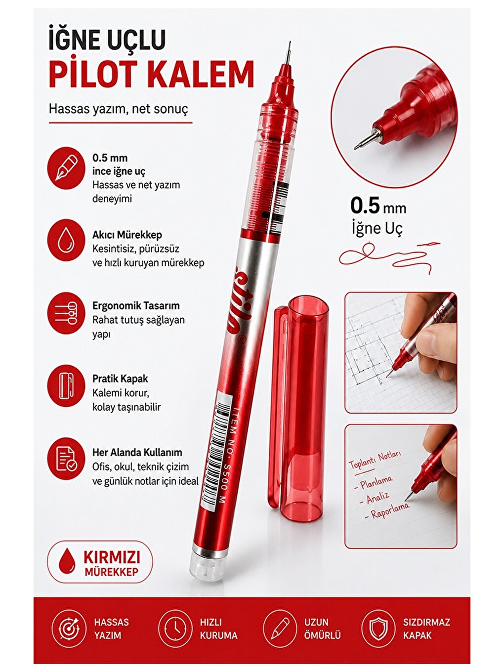 Pilot Kalem İğne Uçlu 1 Adet Stilo Pilot Kalem 0.5mm İnce Uçlu Pilot Kalem Likit Mürekkepli Pilot