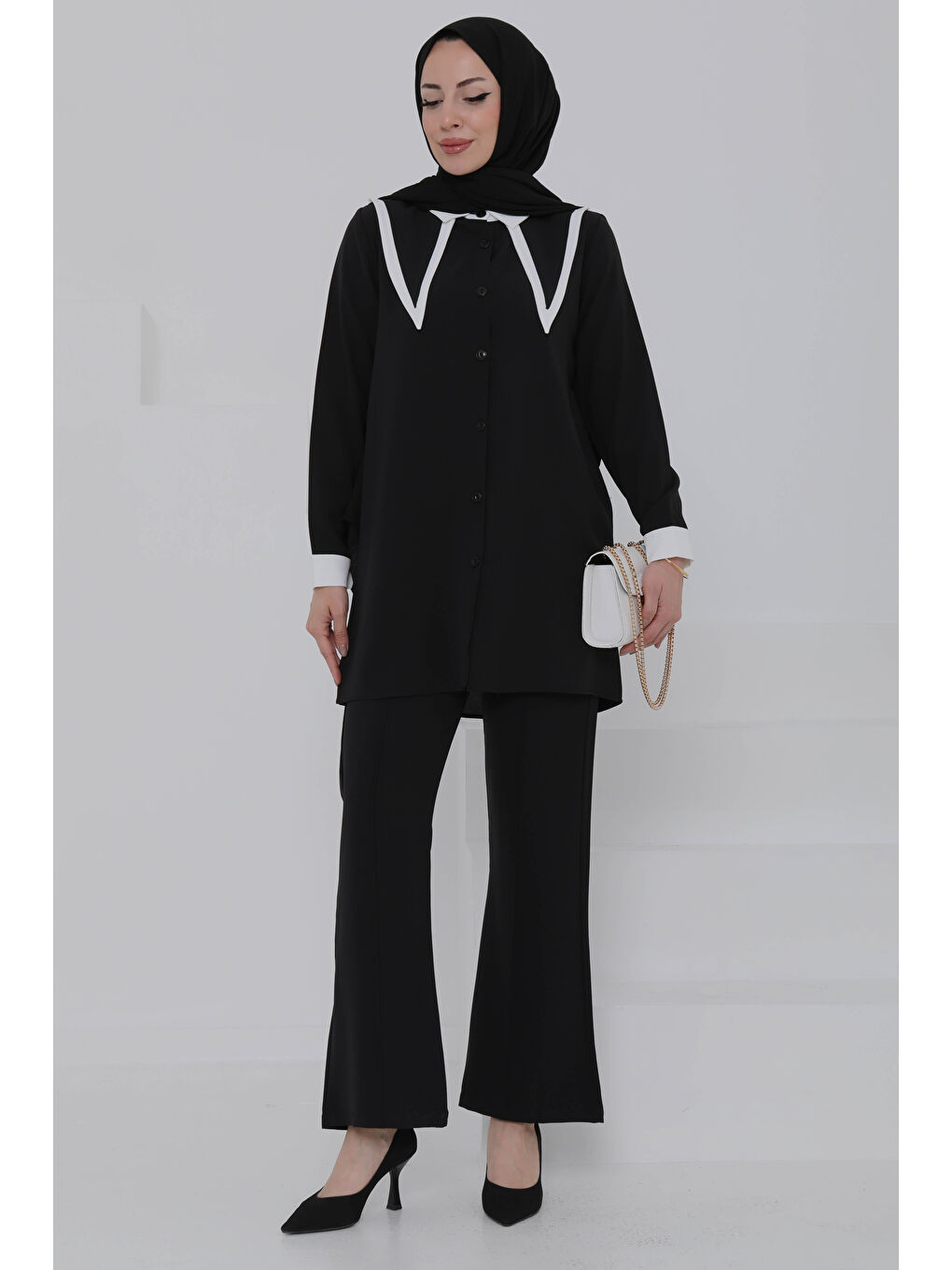 Çift Yakalı Linda Takım Siyah - 27020