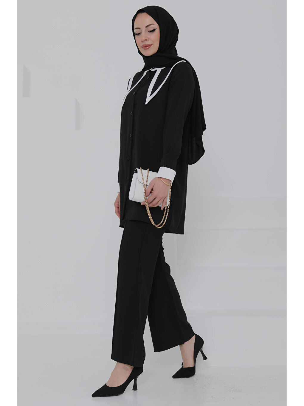 Çift Yakalı Linda Takım Siyah - 27020-4