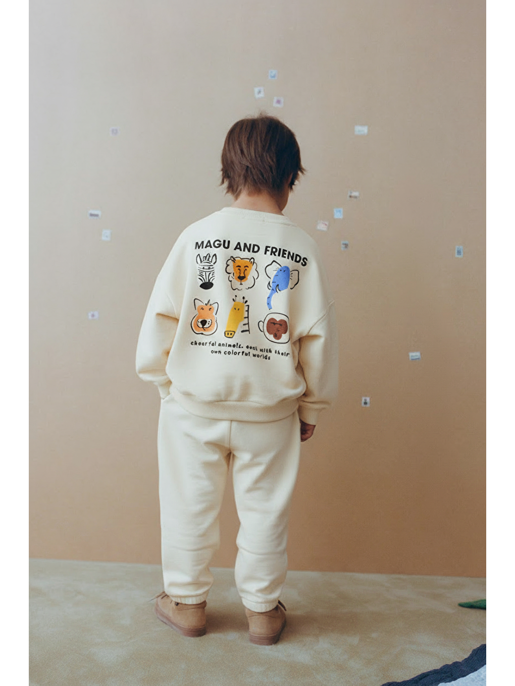 Unisex Çocuk Pamuklu Ekru And Friends Baskılı Sweatshirt Eşofman Alt-Üst Takım