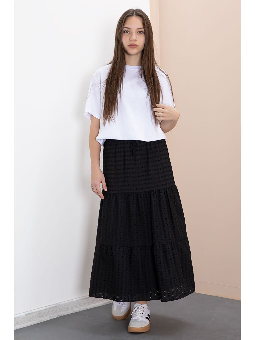 Siyah Kız Çocuk Uzun Kesim Fistolu Etek 23776