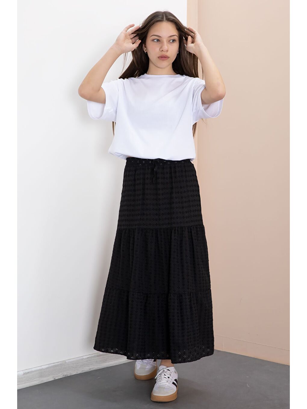 Siyah Kız Çocuk Uzun Kesim Fistolu Etek 23776-1