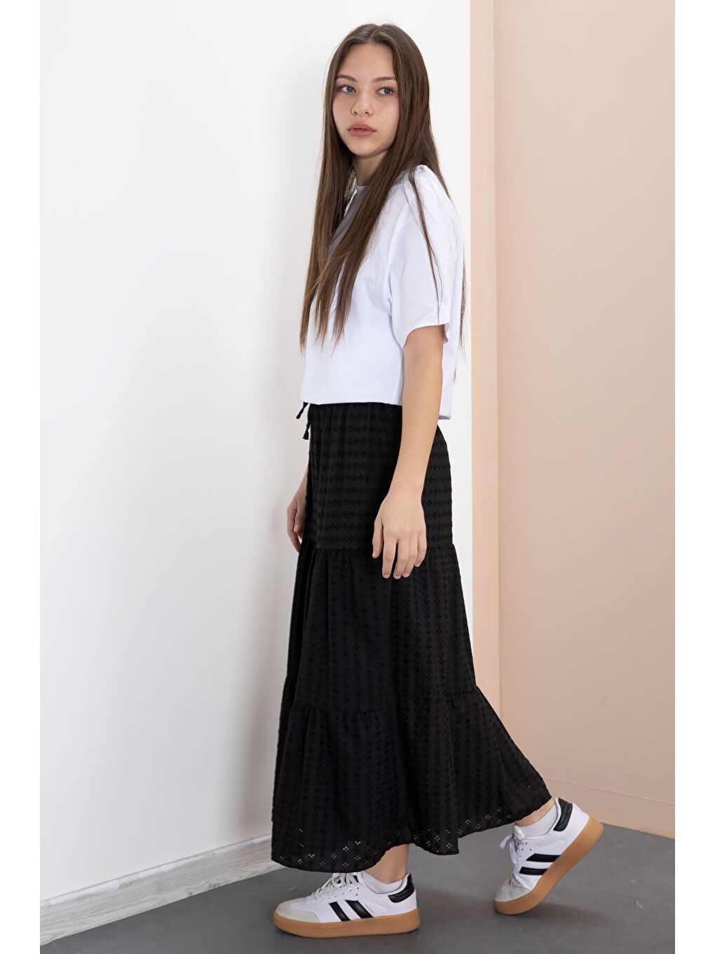 Siyah Kız Çocuk Uzun Kesim Fistolu Etek 23776-2