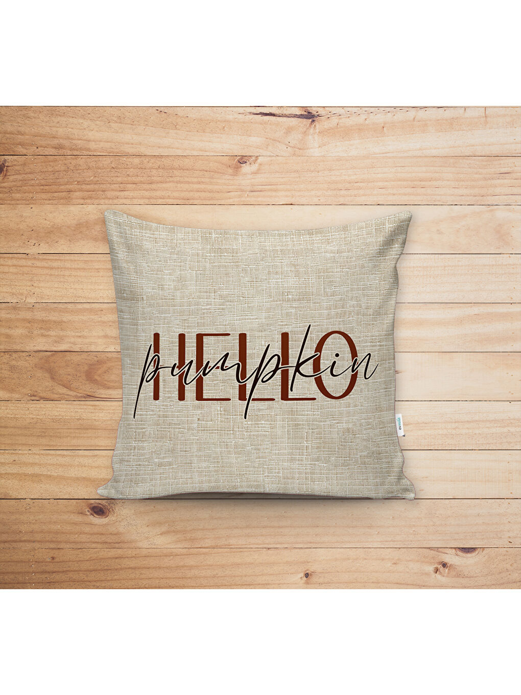 Karışık Çift Taraf Baskılı Kadife Doku Sonbahar Ve Kabak Desenli Kırlent Kılıfı-1