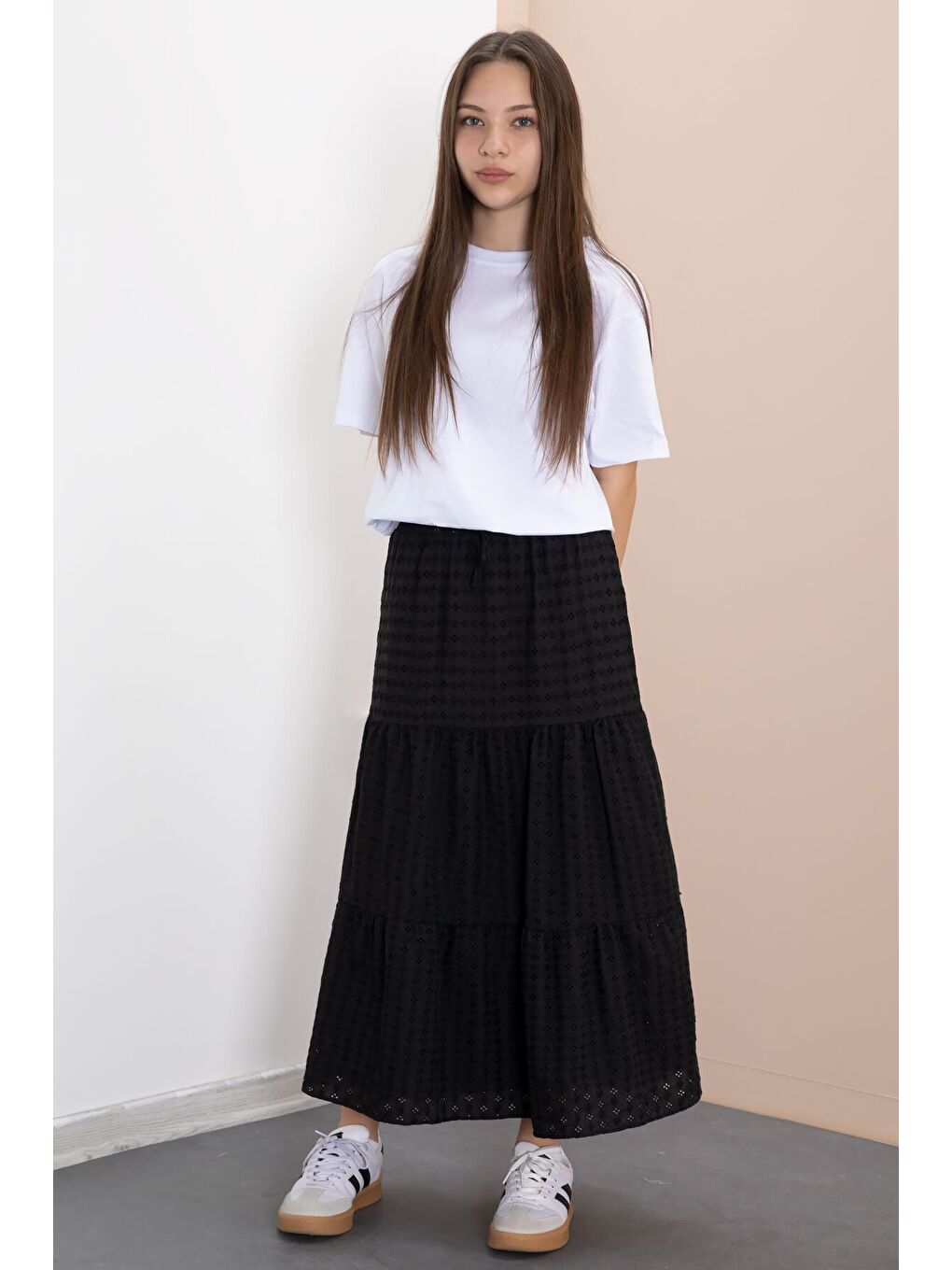 Siyah Kız Çocuk Uzun Kesim Fistolu Etek 23776-3