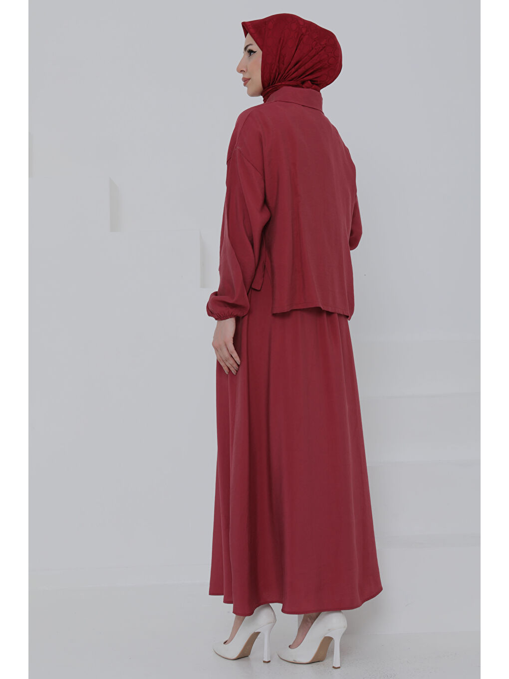 Düğme Detaylı Takım Bordo - 27010-6