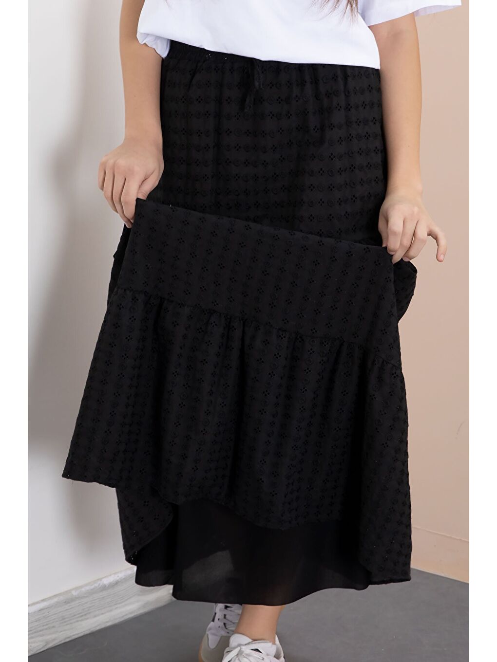 Siyah Kız Çocuk Uzun Kesim Fistolu Etek 23776-4