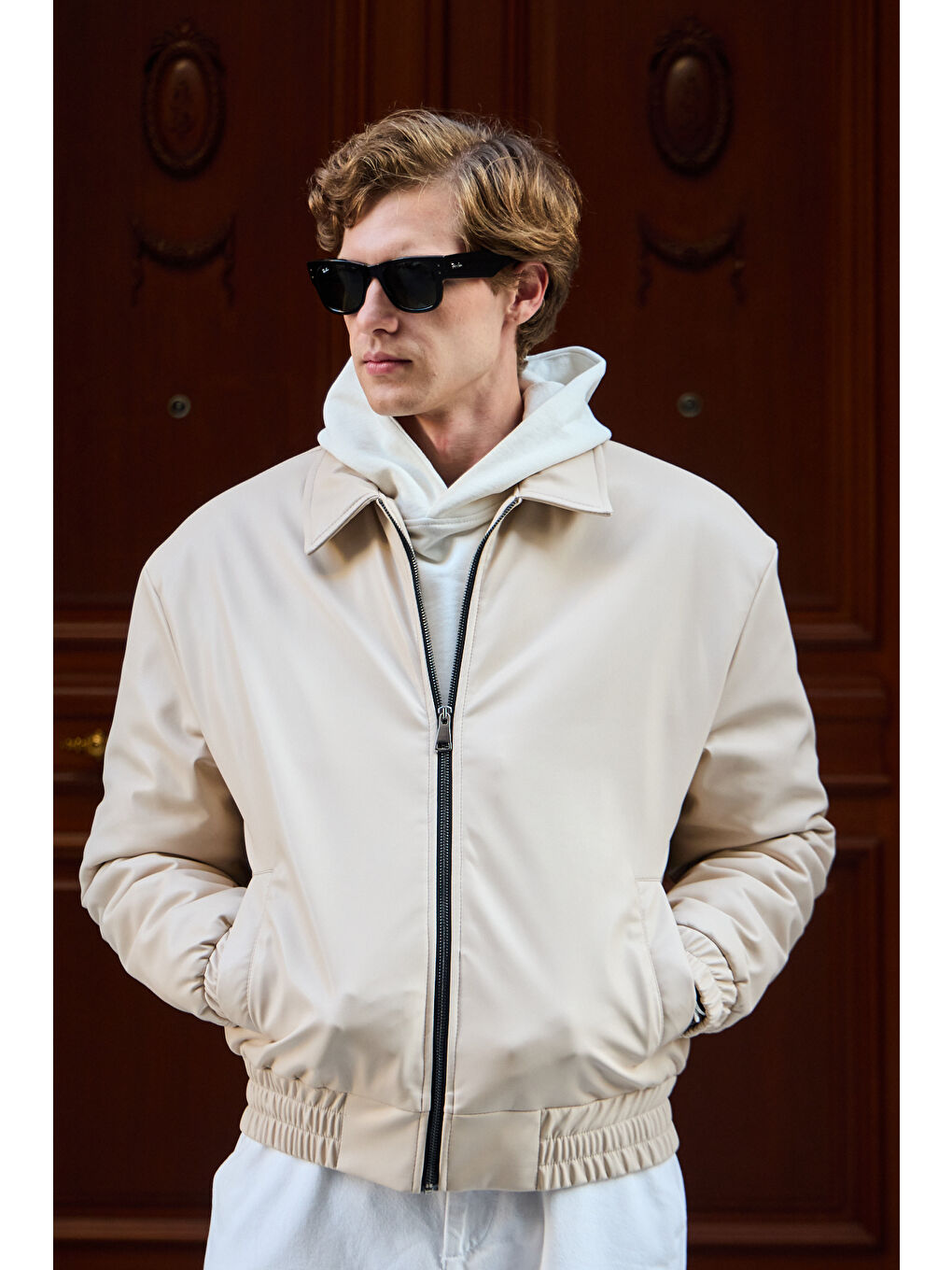 Bej Erkek Limited Edition Deri Mont Ceket Taş-1