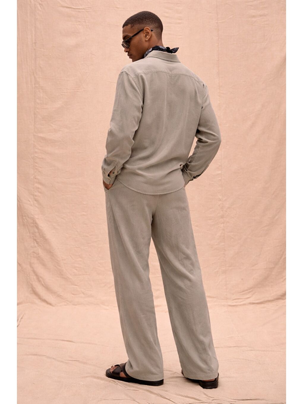 Gri Erkek Haki Lyocell Kumaş Oversize Gömlek Pantolon Takım – Rahat Kesim Yazlık Kombin-2