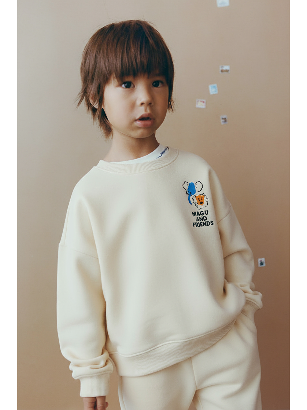 Unisex Çocuk Pamuklu Ekru And Friends Baskılı Sweatshirt Eşofman Alt-Üst Takım-1