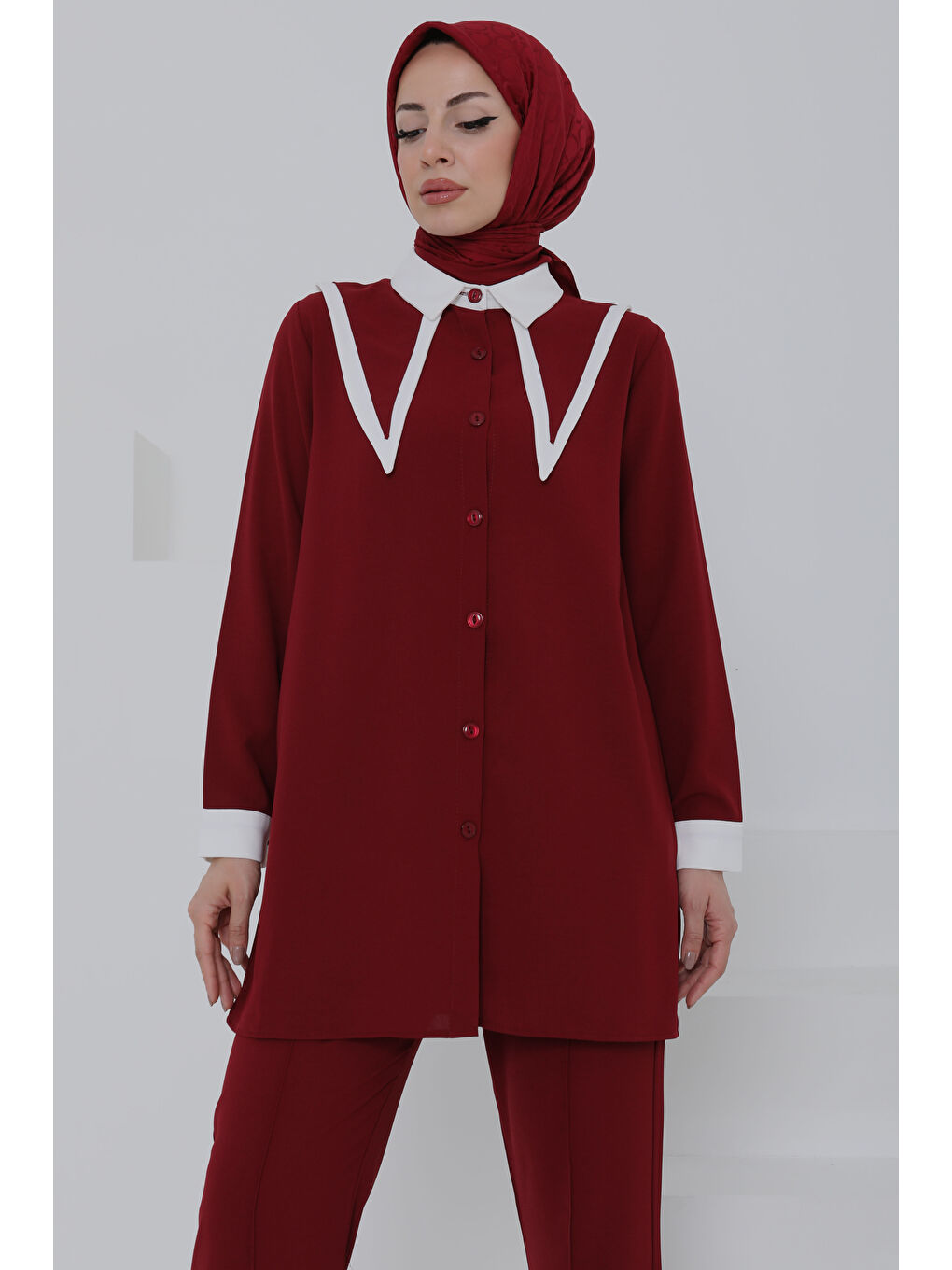 Çift Yakalı Linda Takım Bordo - 27020