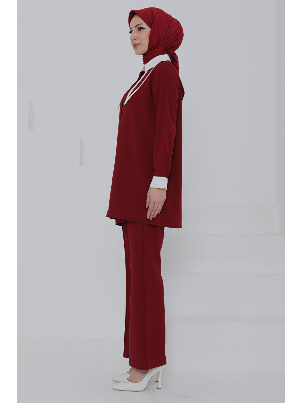 Çift Yakalı Linda Takım Bordo - 27020-3