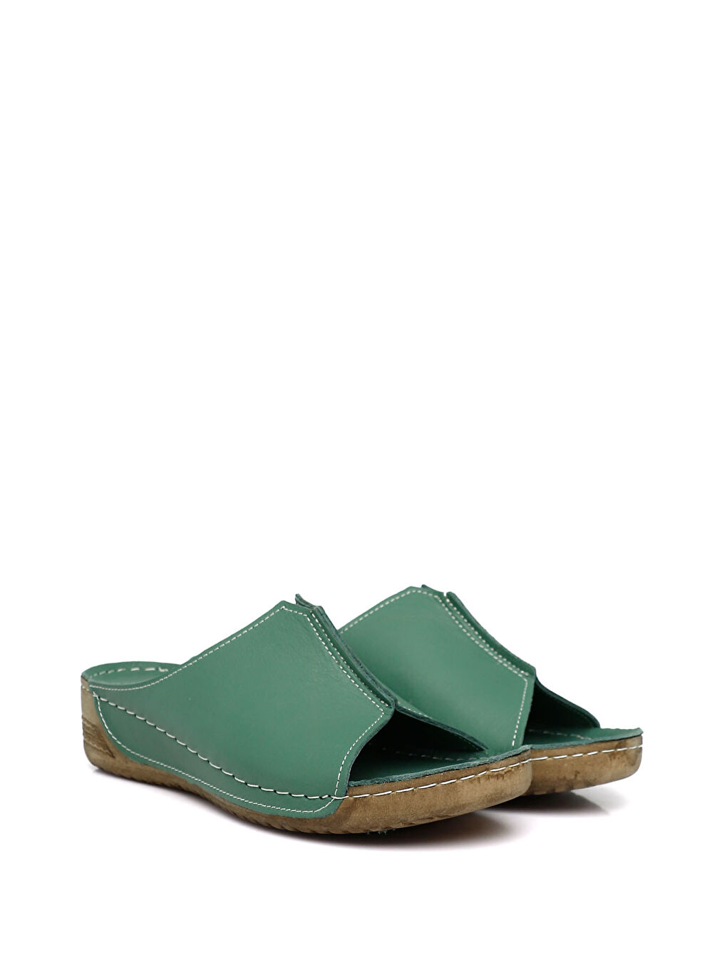 Yeşil Kadın YEŞİL Dolgu Taban Hakiki Deri Terlik-1