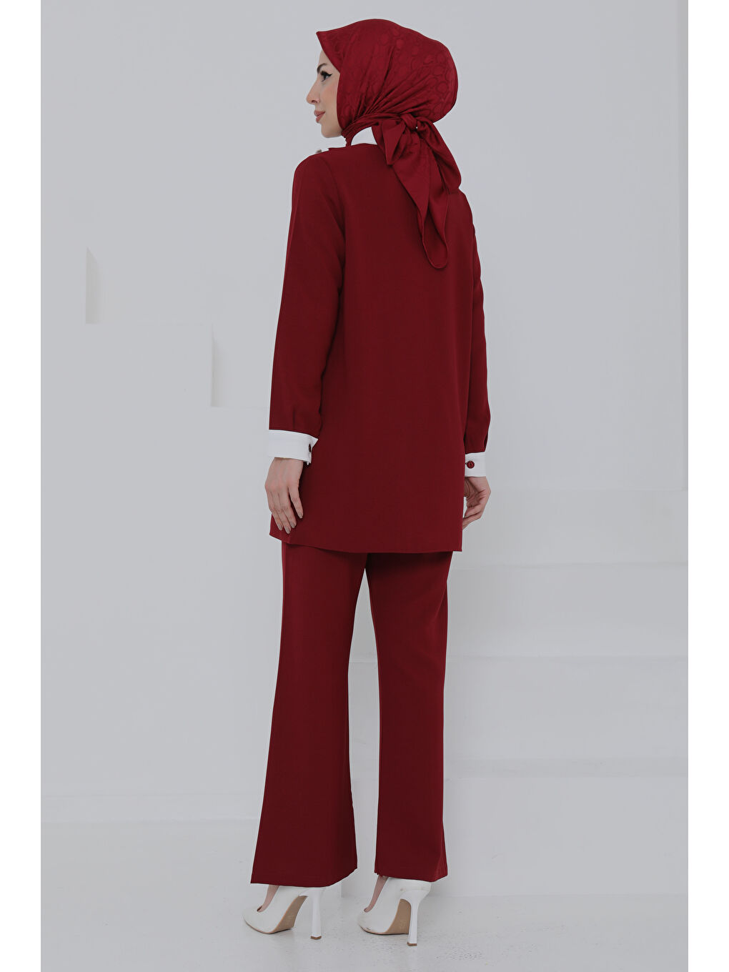 Çift Yakalı Linda Takım Bordo - 27020-5
