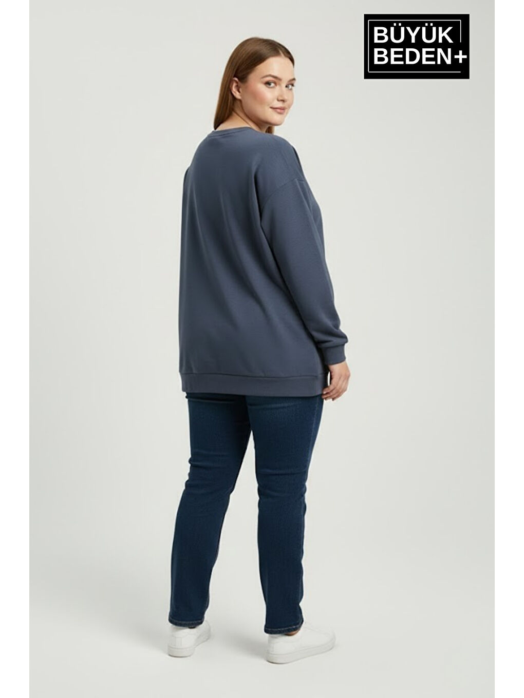 Mavi Kadın Büyük Beden NY Newyork Baskılı Bisiklet Yaka ince Sweatshirt SPR26BSWK956-15-1