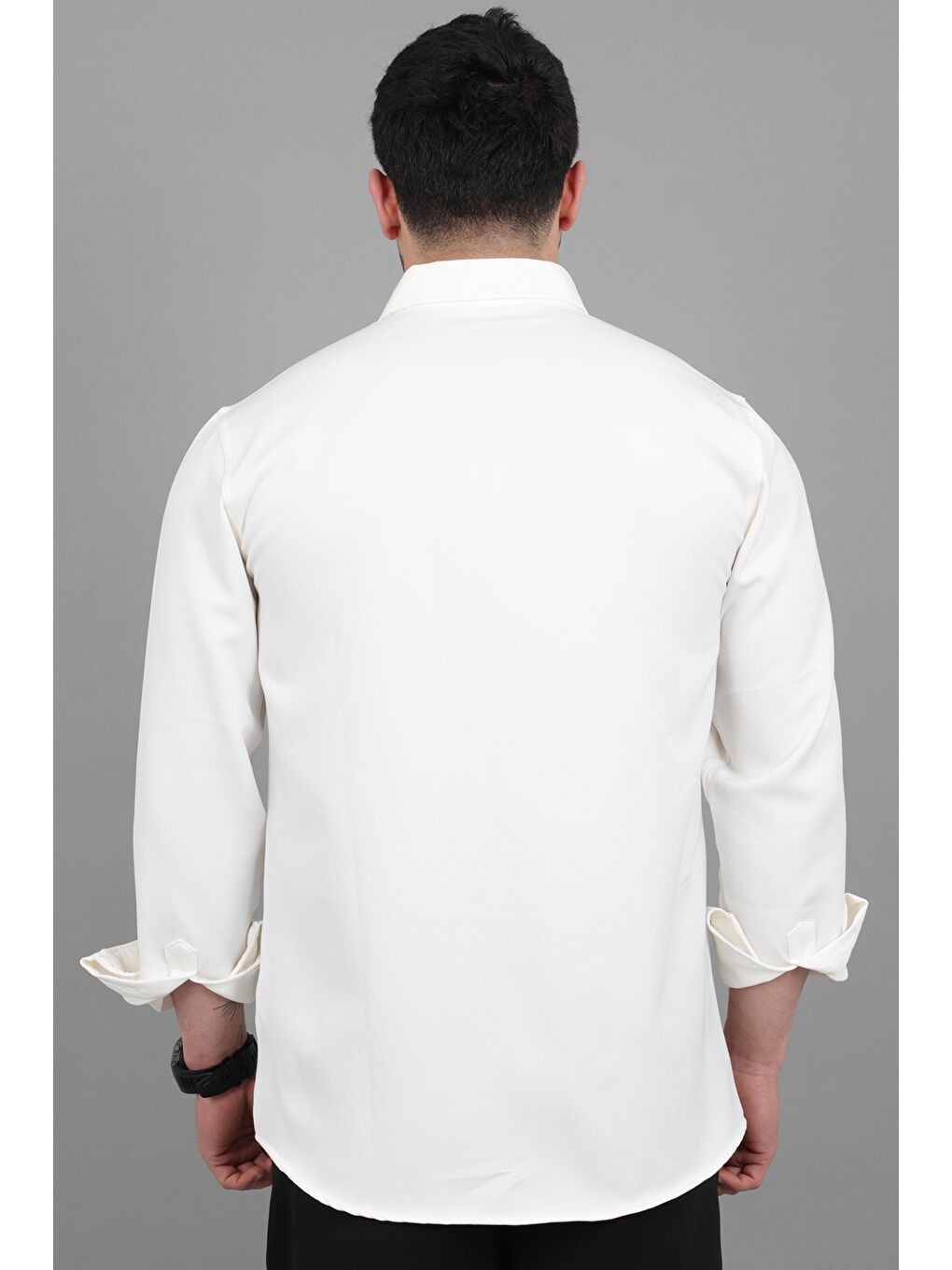 Beyaz Düğme Detay Premium Yazlık Uzun Kol Gömlek QCM 6727_40419-4