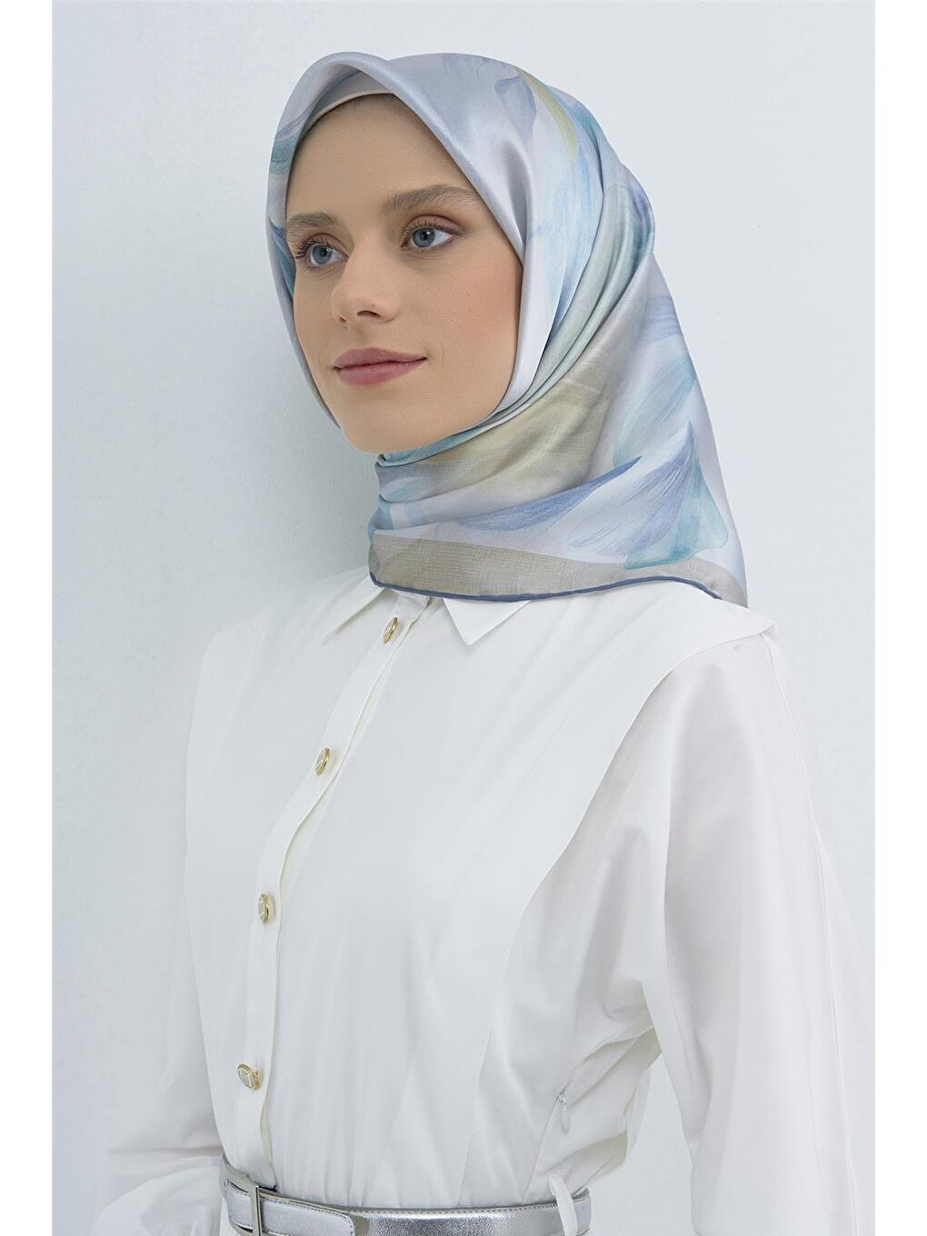 Mavi Saf İpek Sura Eşarp 9519D 03-3