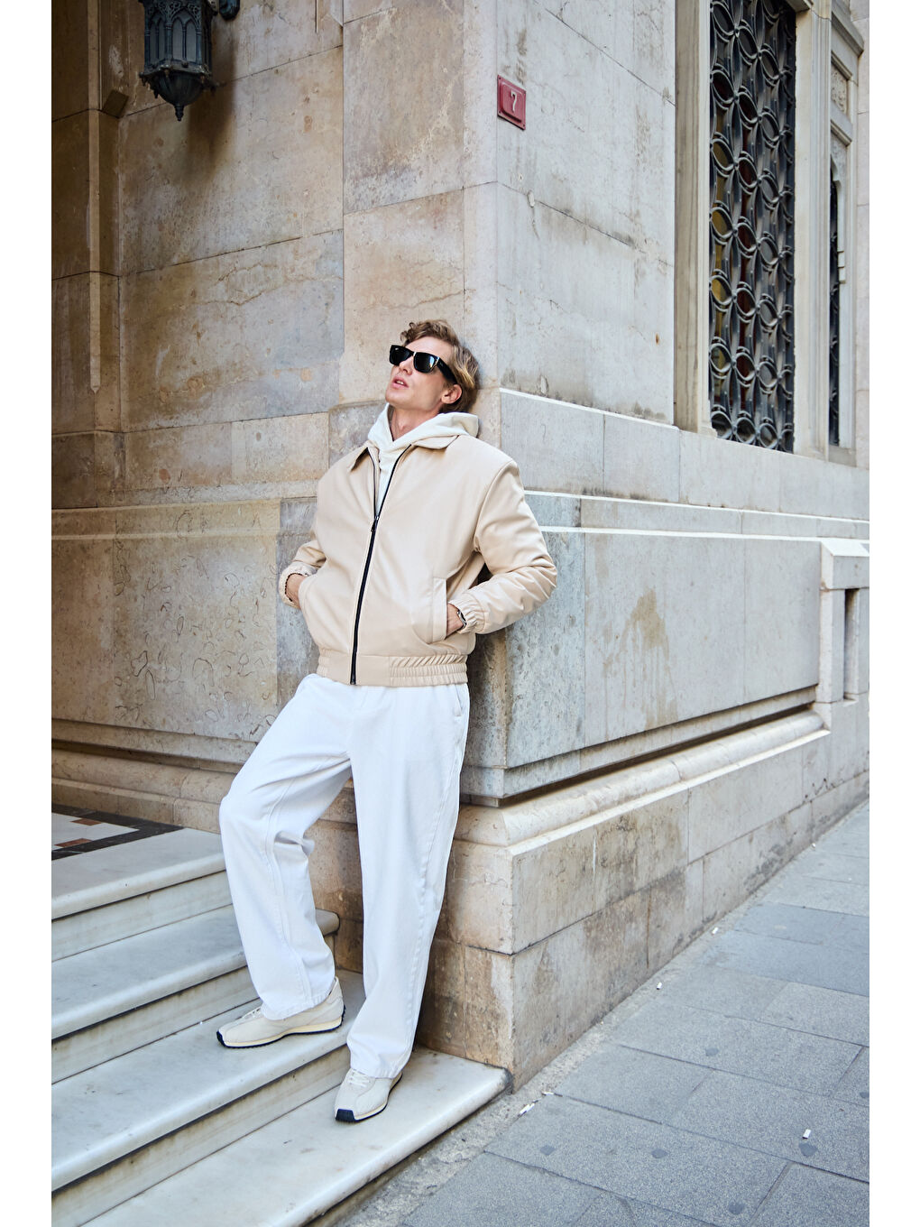 Bej Erkek Limited Edition Deri Mont Ceket Taş-6