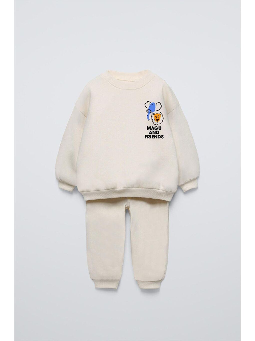 Unisex Çocuk Pamuklu Ekru And Friends Baskılı Sweatshirt Eşofman Alt-Üst Takım-2