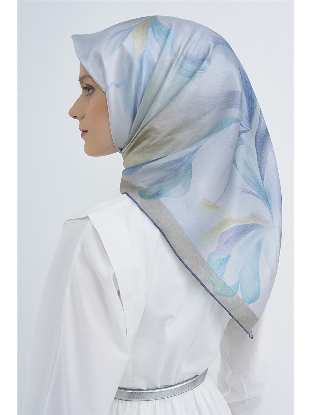 Mavi Saf İpek Sura Eşarp 9519D 03-4