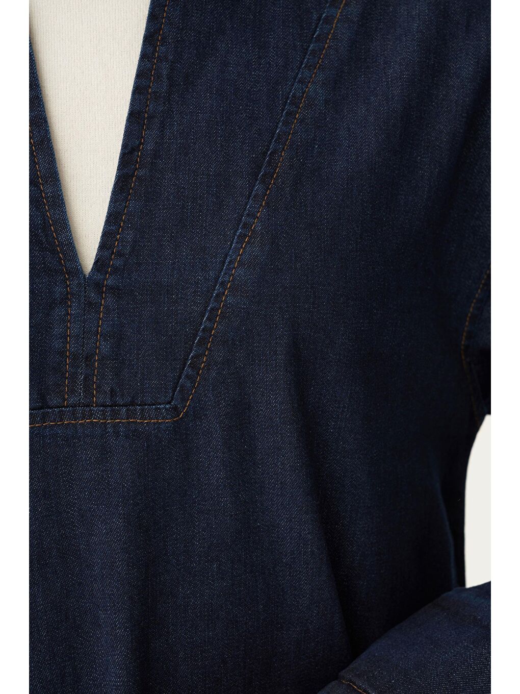 Koyu Mavi-V Yaka Denim Gömlek Tunik-5