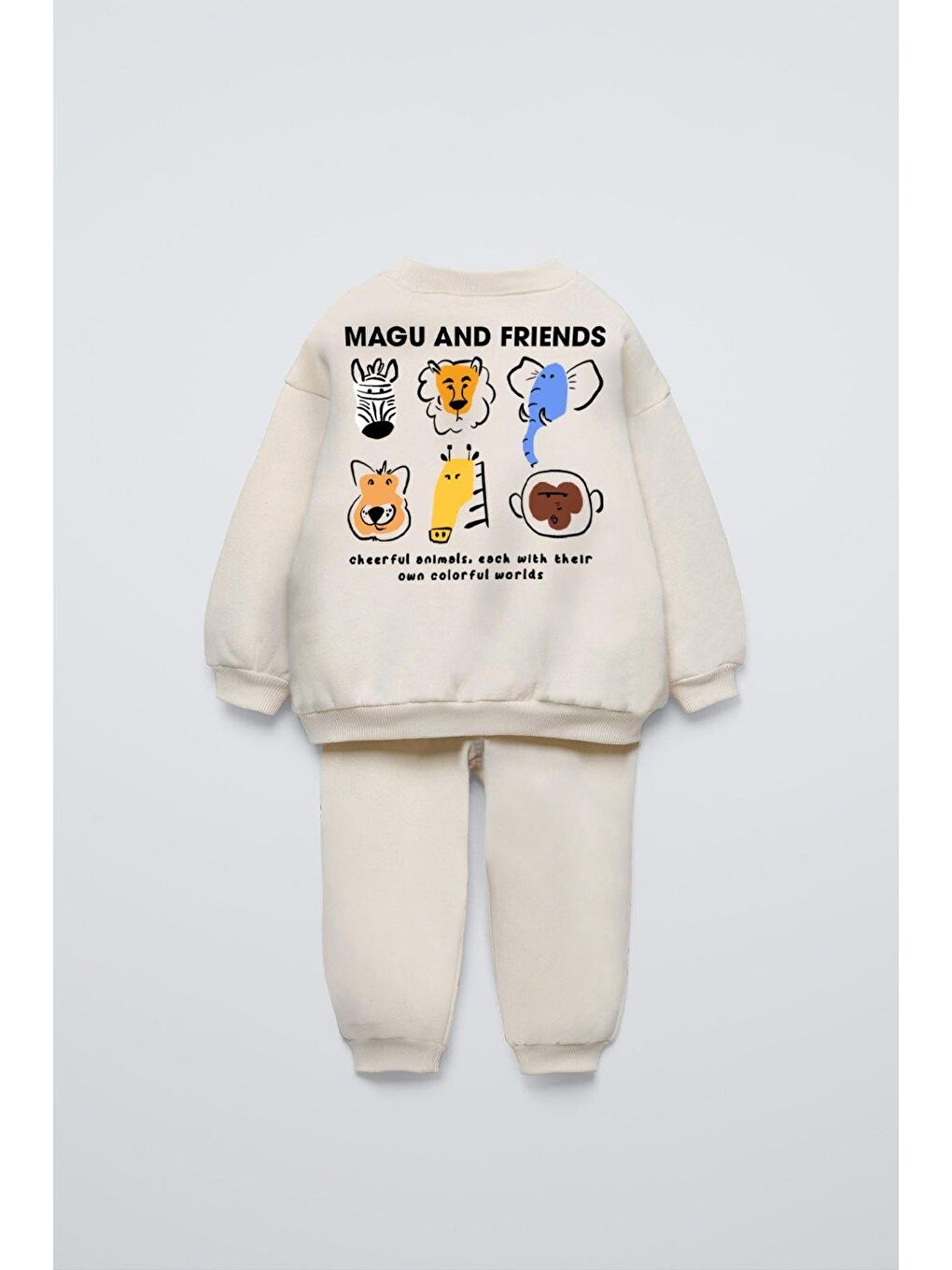 Unisex Çocuk Pamuklu Ekru And Friends Baskılı Sweatshirt Eşofman Alt-Üst Takım-3