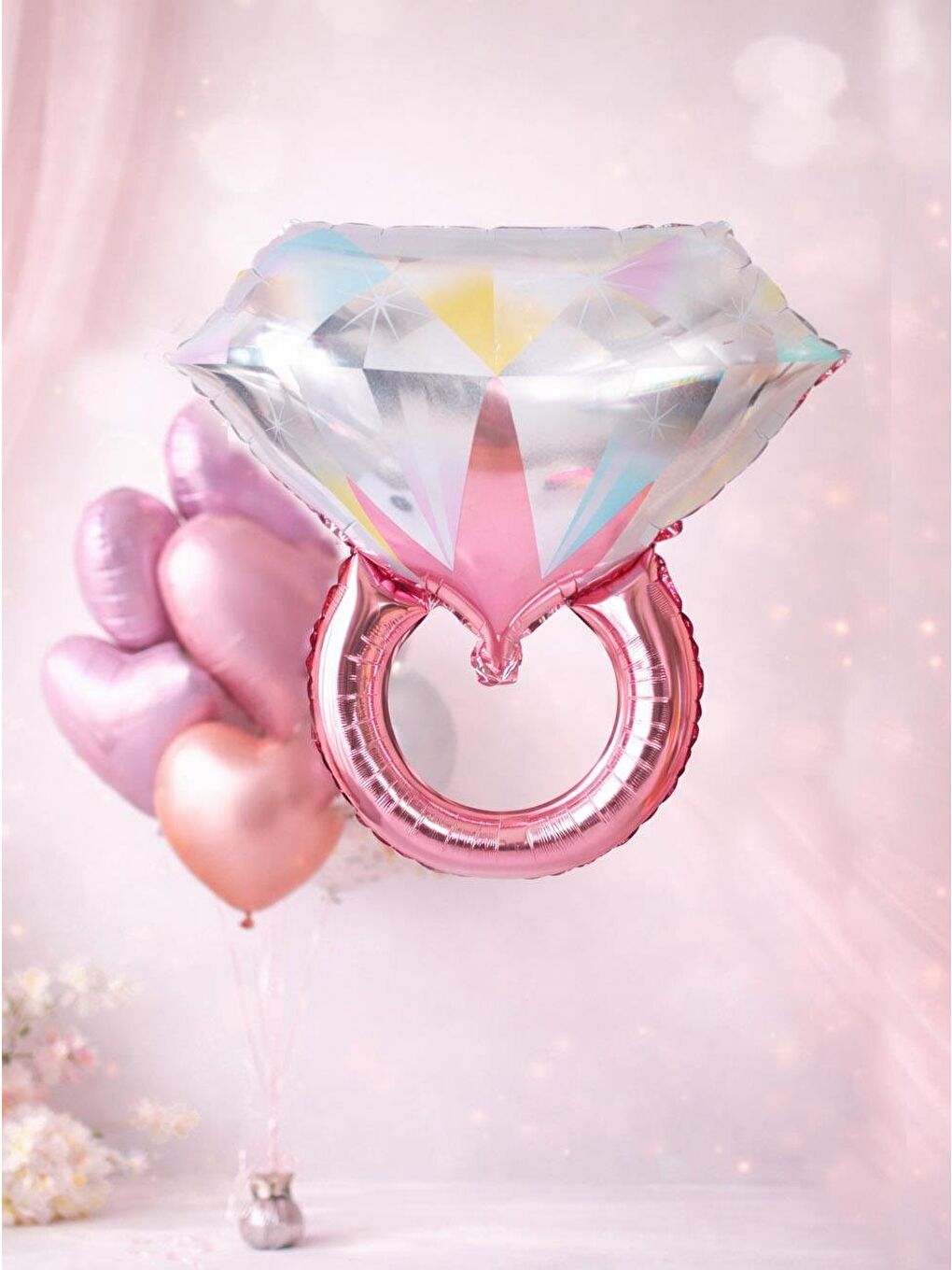 Pembe Bride Tek Taş Yüzük Folyo Balon Bekarlığa Veda Parti Balonu Rose Gold 81 cm
