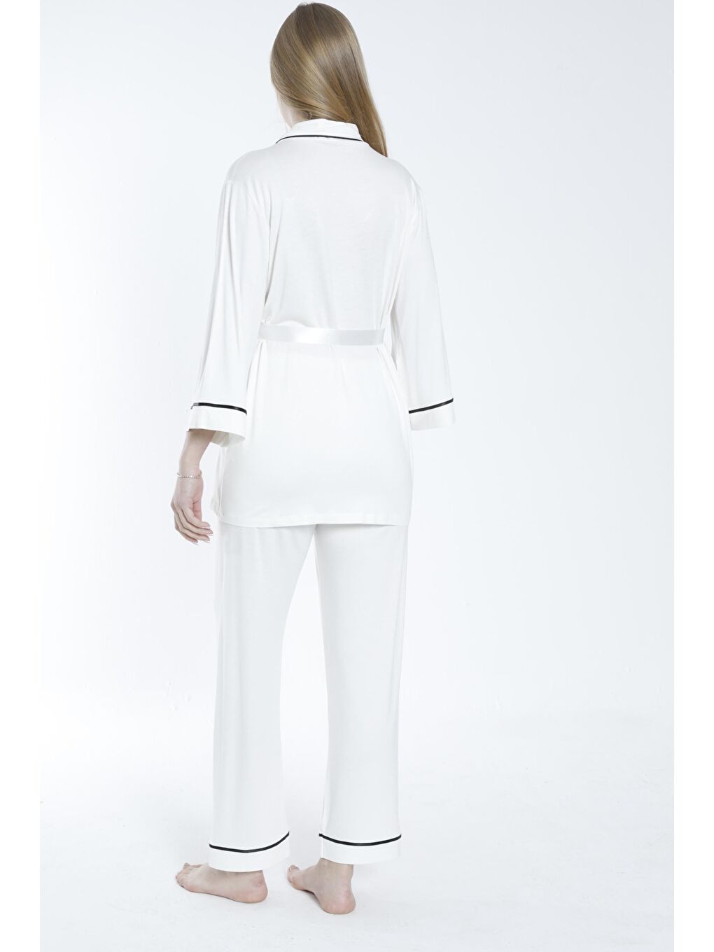 Beyaz Önden Bağlamalı Geniş Şerit Yakalı Hamile ve Lohusa Pijama Takımı-2