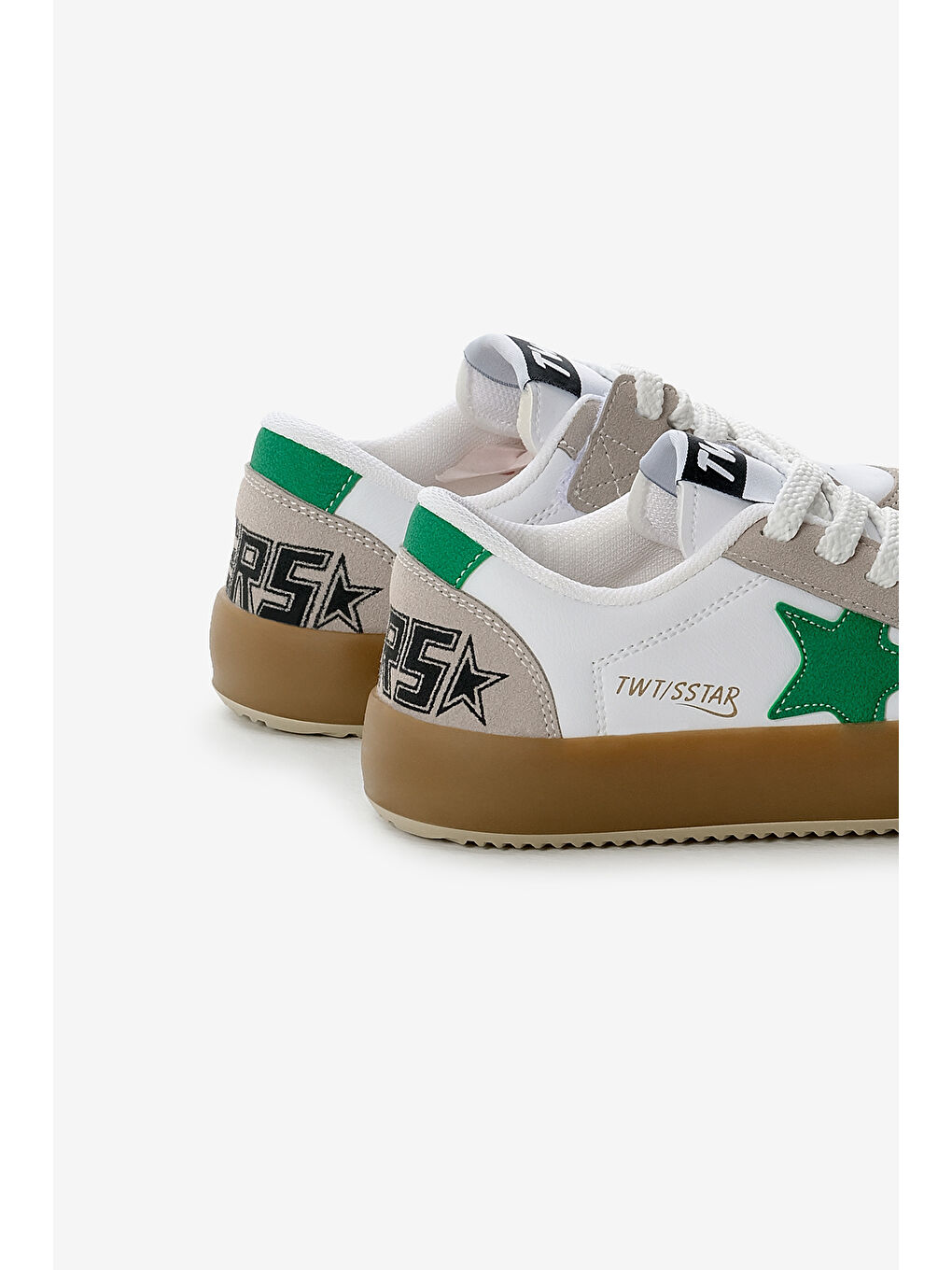 Çocuk Unisex Beyaz Yeşil Termo Taban Yıldız Detaylı Bağcıklı ve Cırtlı Spor Ayakkabı-4