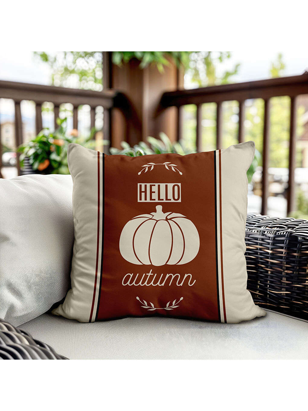 Karışık Çift Taraf Baskılı Kadife Doku Sonbahar Ve Kabak Desenli Kırlent Kılıfı