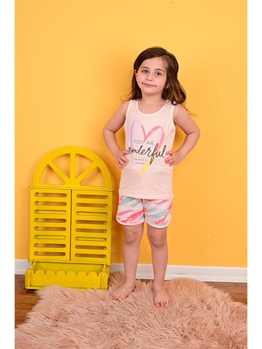 Pembe Kız Çocuk Askılı Pijama Takımı Wonderful Somon