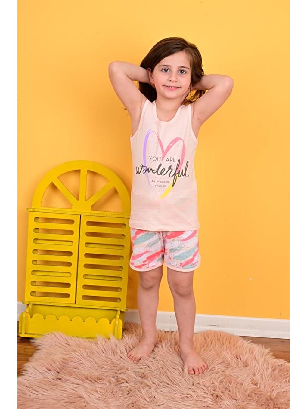 Pembe Kız Çocuk Askılı Pijama Takımı Wonderful Somon-1