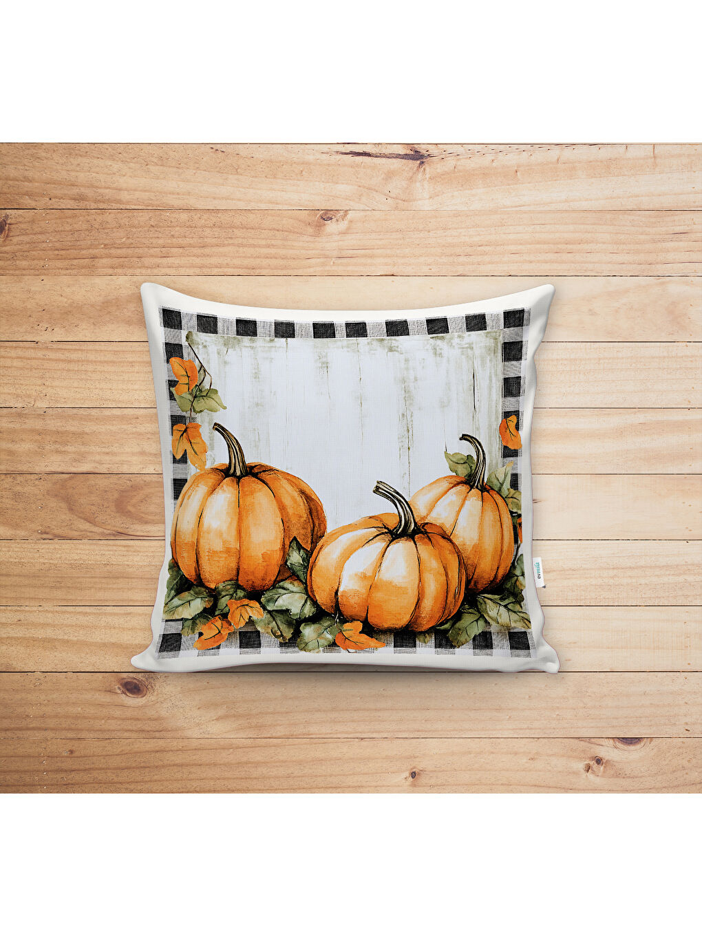 Karışık Çift Taraf Baskılı Kadife Doku Sonbahar Ve Kabak Desenli Kırlent Kılıfı-1