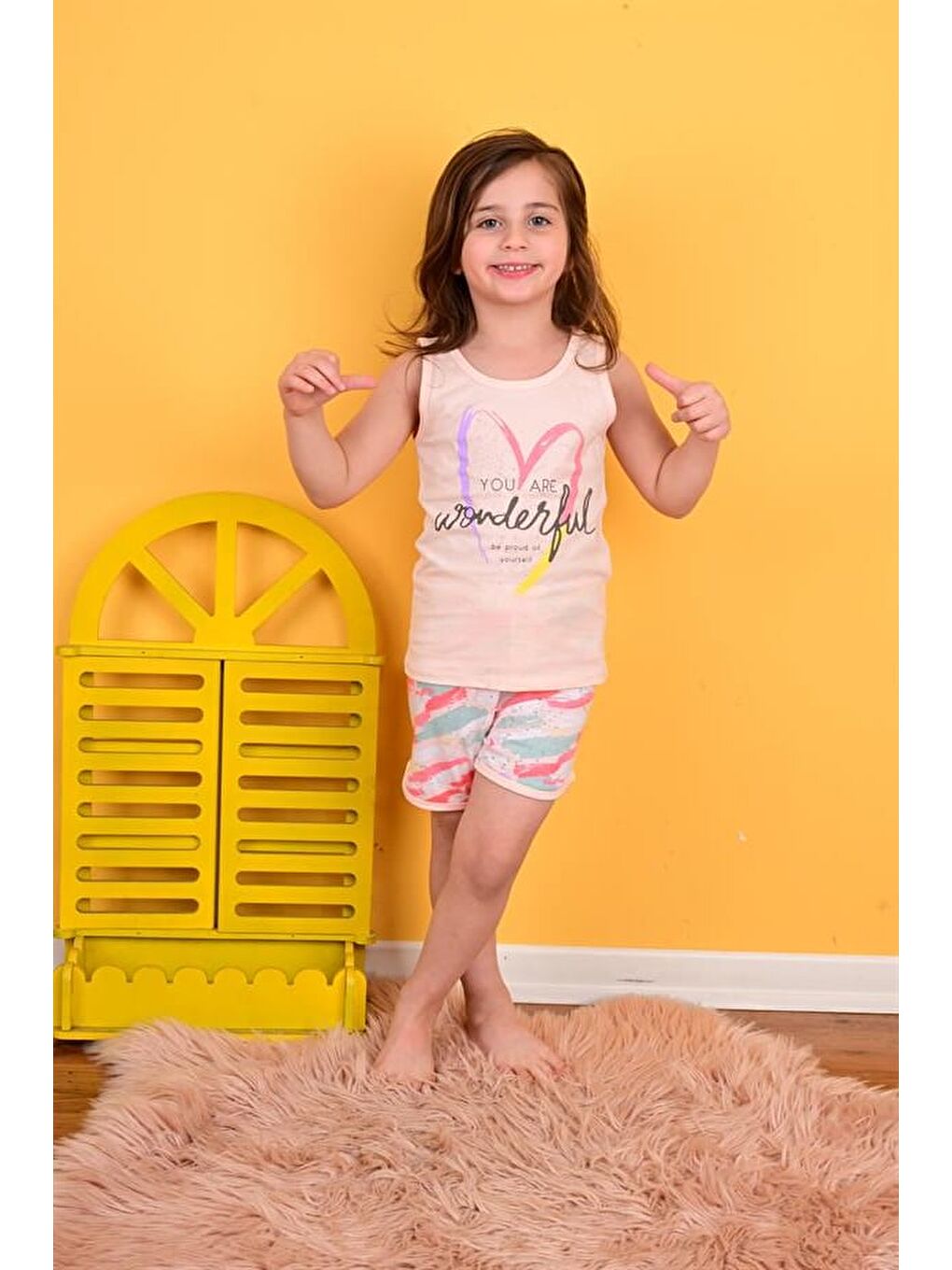 Pembe Kız Çocuk Askılı Pijama Takımı Wonderful Somon-2