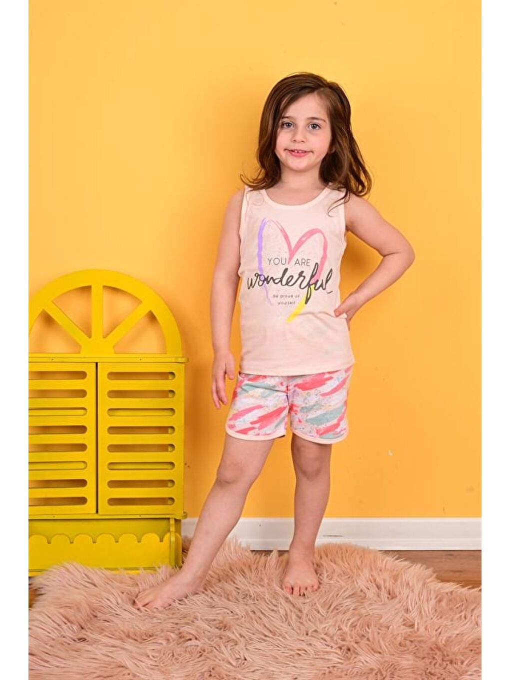 Pembe Kız Çocuk Askılı Pijama Takımı Wonderful Somon-3