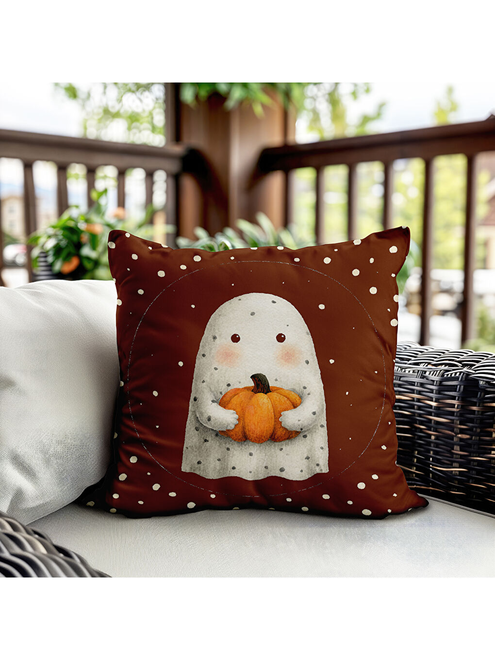 Karışık Çift Taraf Baskılı Kadife Doku Sonbahar Ve Kabak Desenli Kırlent Kılıfı